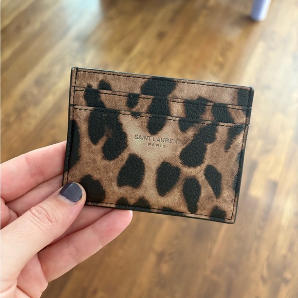 SAINT LAURENT  Calfskin Leopard Print Card Case Manto Naturale - Picture 5 of 6